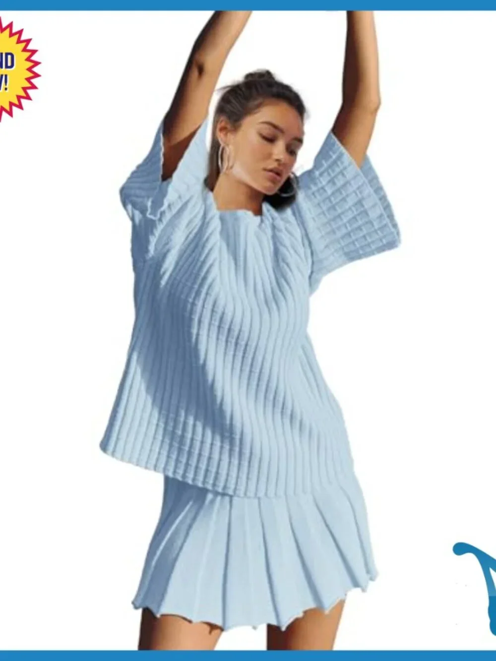 Oversized Lounge Set Long Sleeve Knit Top Pleated Skirt 2 Piece